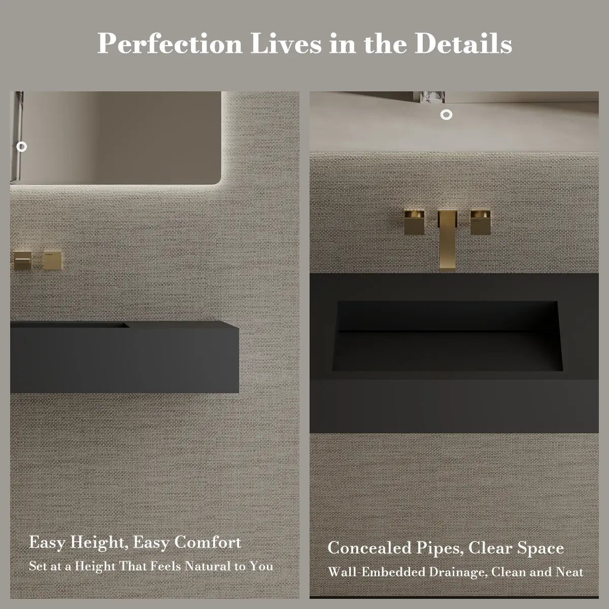MonBlari TW-G275 Black Solid Surface Wall-Mount Basin 1000mm