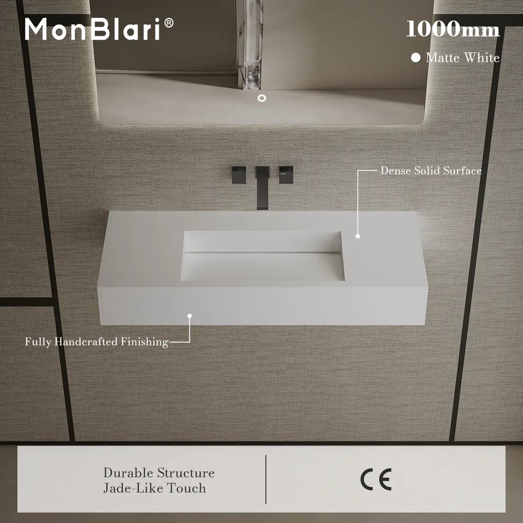 MonBlari TW-G275 White Solid Surface Wall-Mount Basin 1000mm