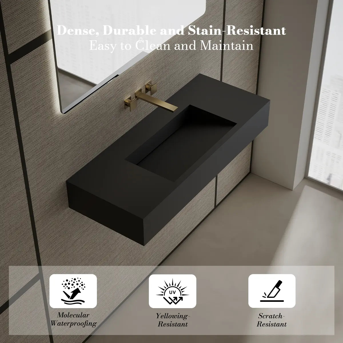 MonBlari TW-G275 Black Solid Surface Wall-Mount Basin 1000mm