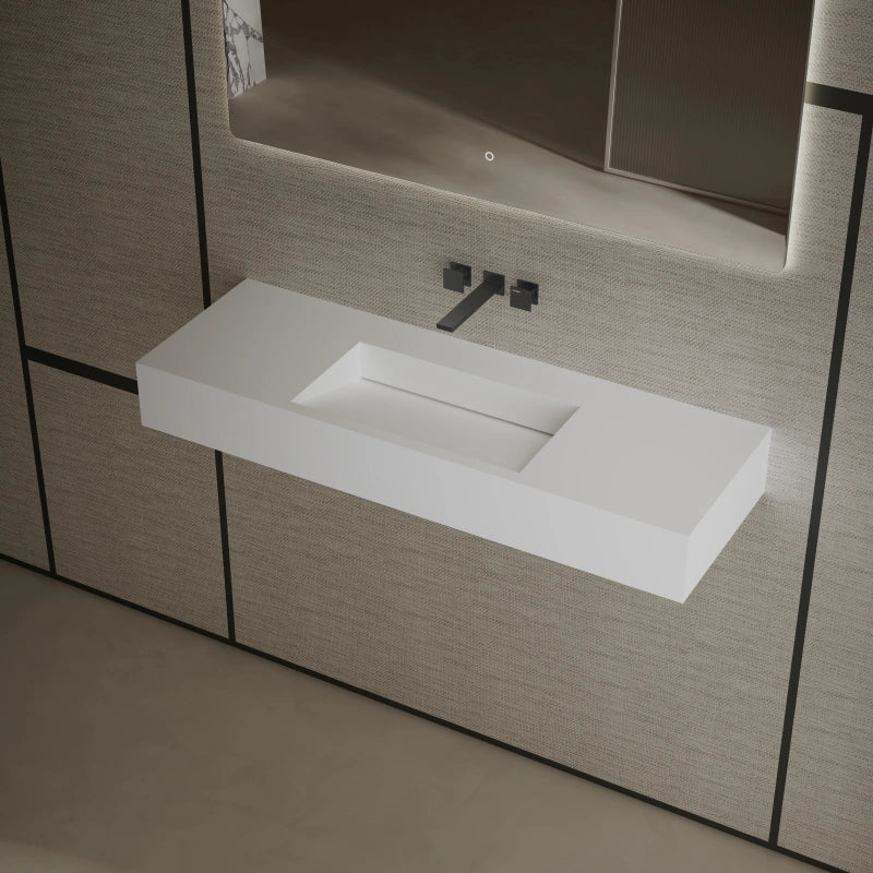 MonBlari TW-G276 Rectangular Solid Surface Wall-Mounted Sink with Direct Drain