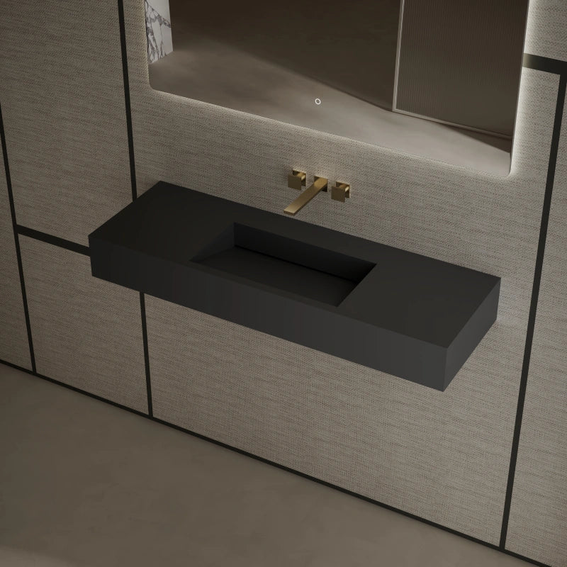 MonBlari TW-G276 Rectangular Solid Surface Wall-Mounted Sink with Direct Drain