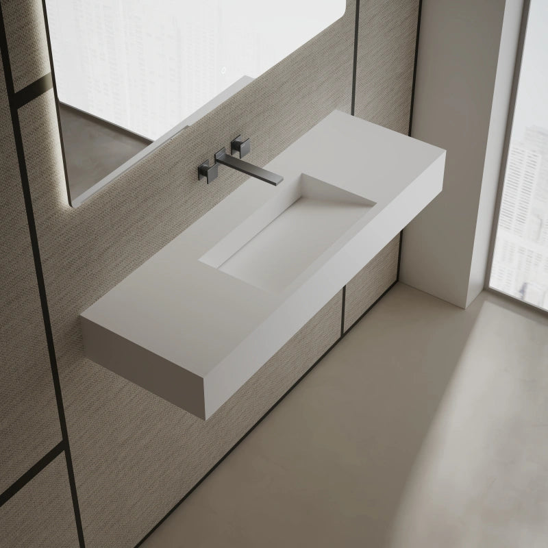 MonBlari TW-G276 Rectangular Solid Surface Wall-Mounted Sink with Direct Drain