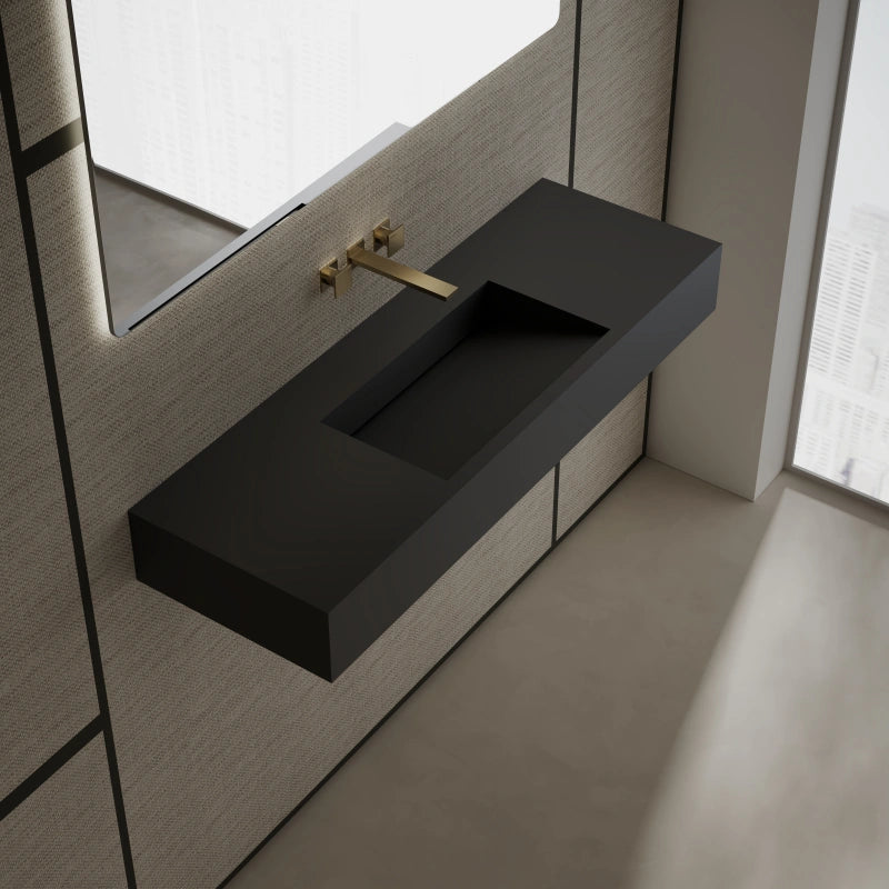 MonBlari TW-G276 Rectangular Solid Surface Wall-Mounted Sink with Direct Drain