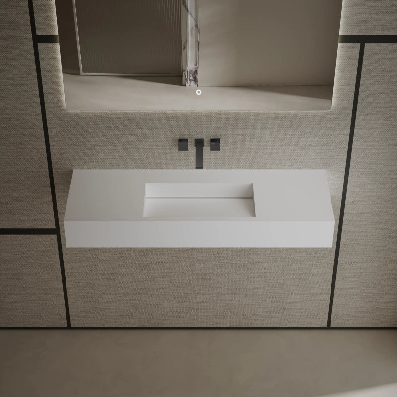 MonBlari TW-G276 Rectangular Solid Surface Wall-Mounted Sink with Direct Drain