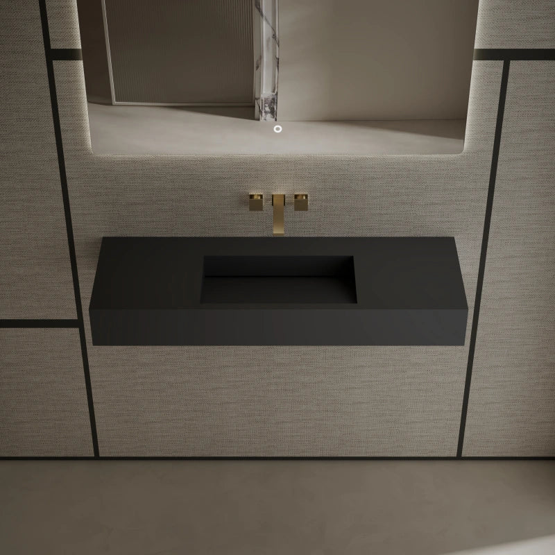 MonBlari TW-G276 Rectangular Solid Surface Wall-Mounted Sink with Direct Drain