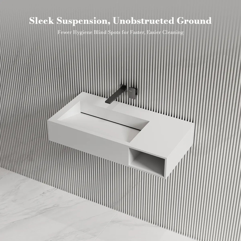 MonBlari TW-G281 Solid Surface Wall-Mounted Basin Bathroom Sink 800mm