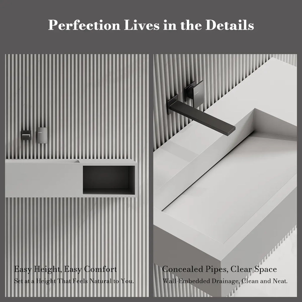 MonBlari TW-G281 Solid Surface Wall-Mounted Basin Bathroom Sink 800mm