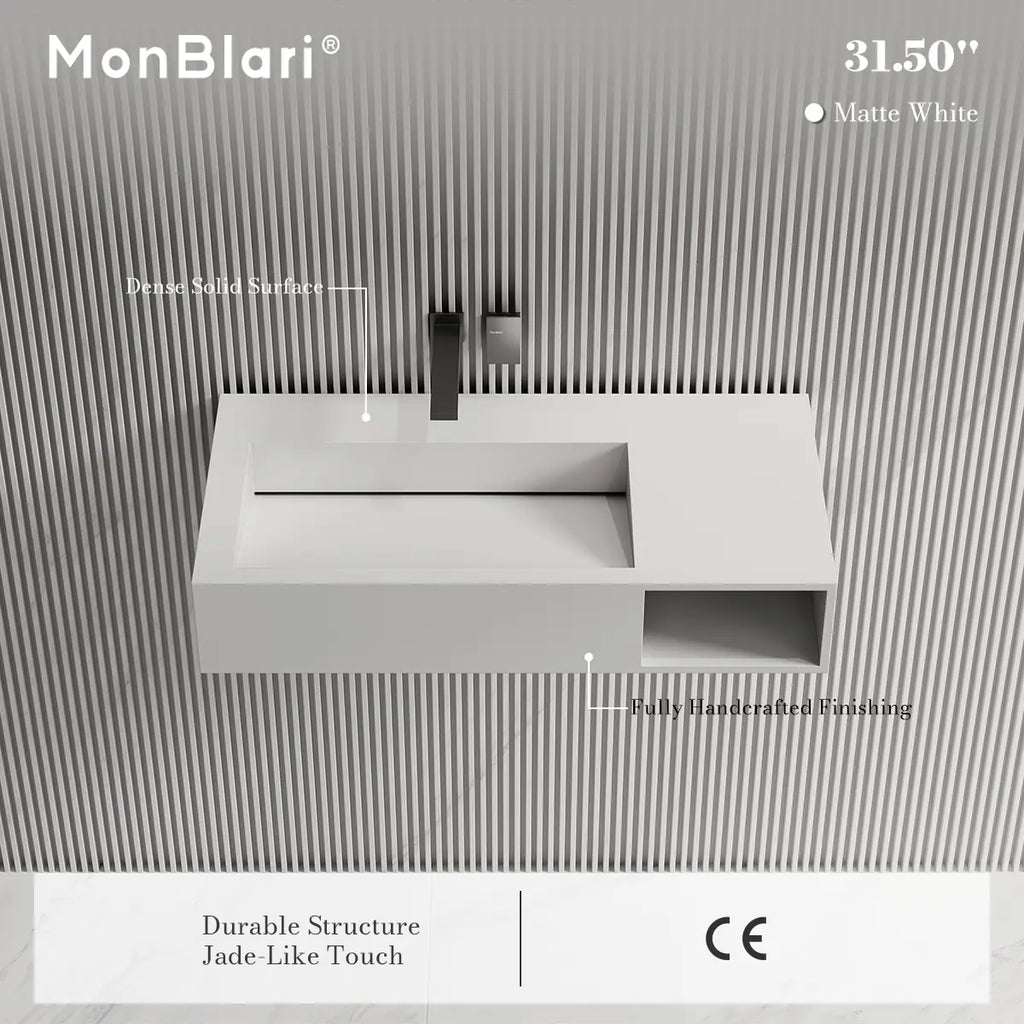 MonBlari TW-G281 Solid Surface Wall-Mounted Basin Bathroom Sink 800mm