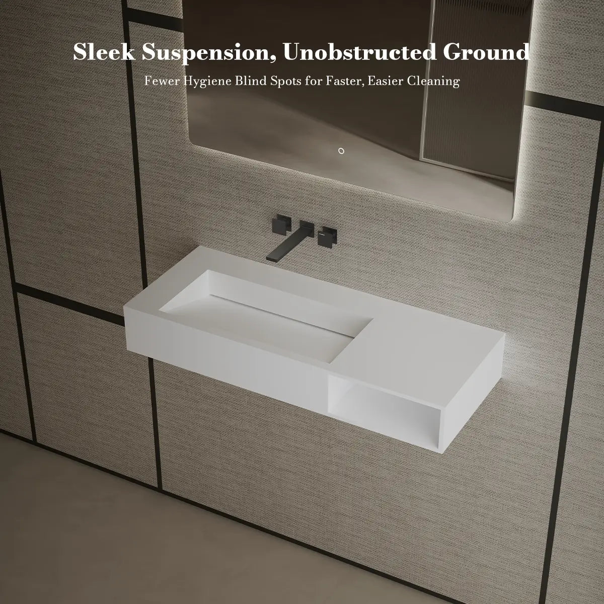 MonBlari TW-G282 White Solid Surface Wall-Mount Basin 1000mm