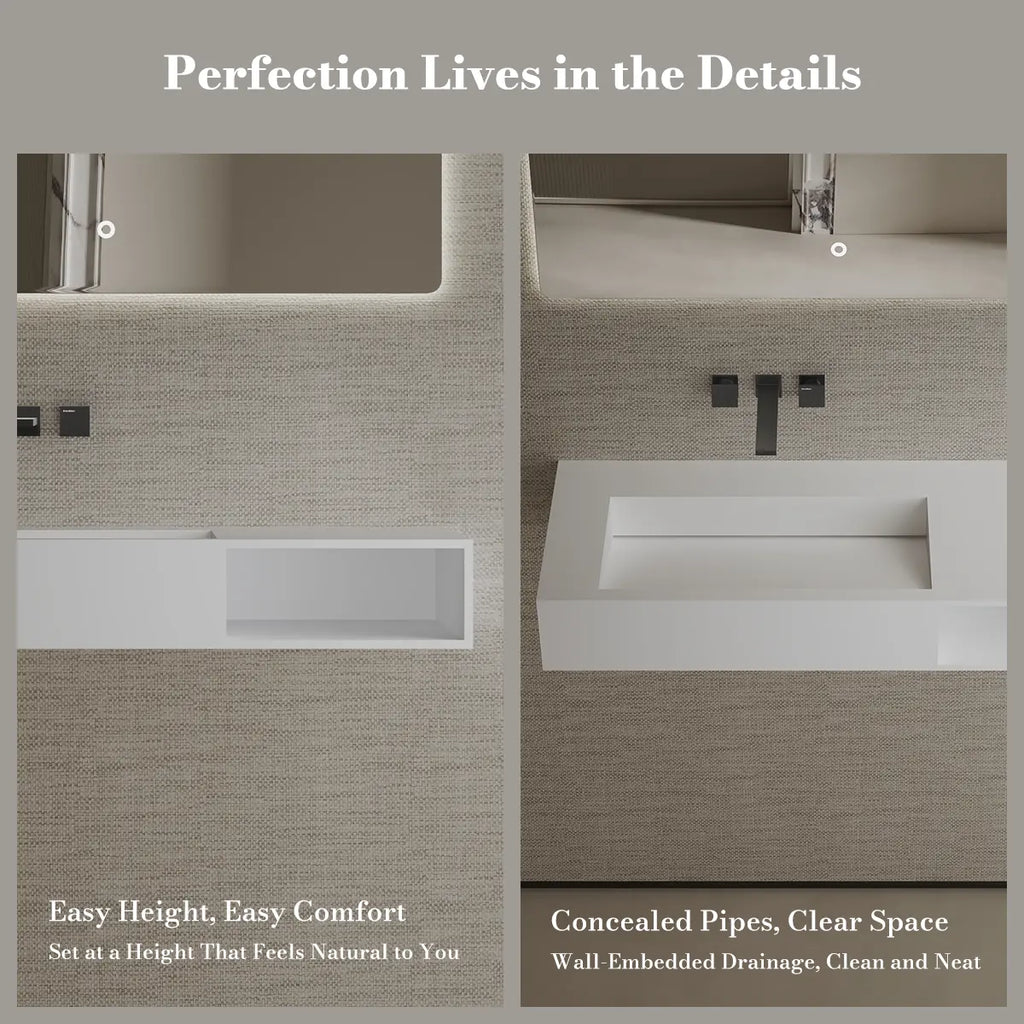 MonBlari TW-G282 White Solid Surface Wall-Mount Basin 1000mm
