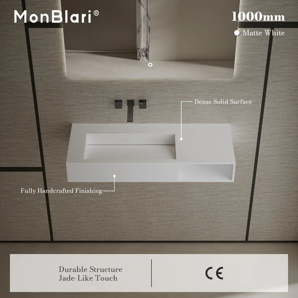 MonBlari TW-G282 White Solid Surface Wall-Mount Basin 1000mm