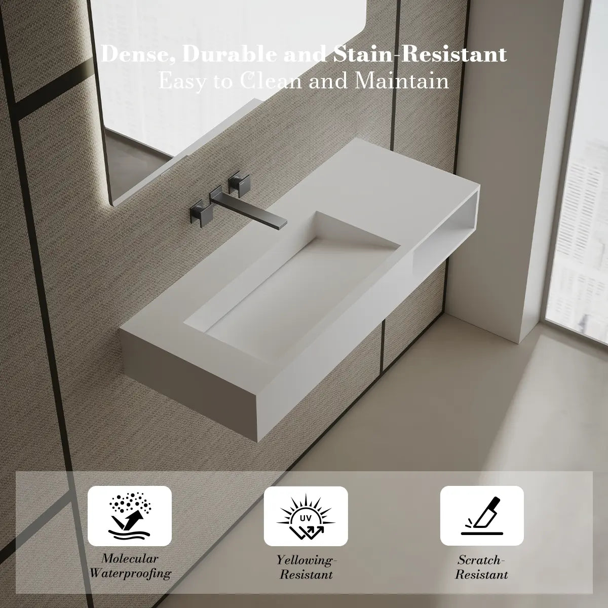 MonBlari TW-G282 White Solid Surface Wall-Mount Basin 1000mm