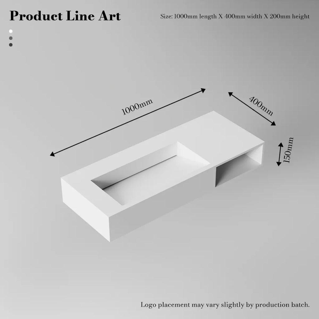 MonBlari TW-G282 White Solid Surface Wall-Mount Basin 1000mm