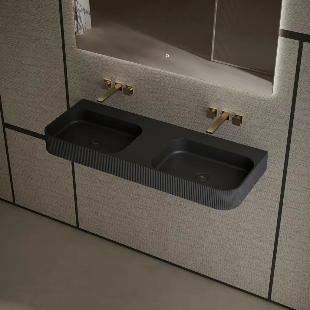 MonBlari TW-G286 Wall-Mounted Double Bathroom Sink Fluted Design 1200mm