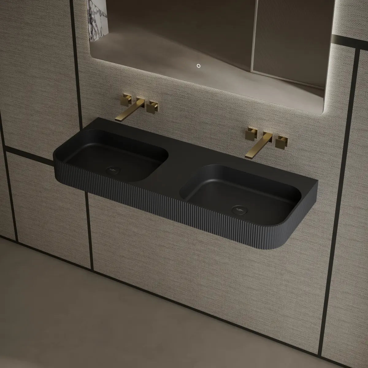 MonBlari TW-G286 Wall-Mounted Double Bathroom Sink Fluted Design 1200mm