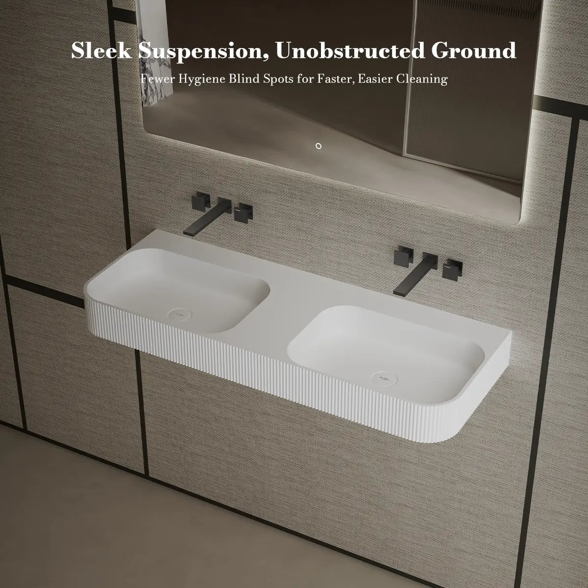 MonBlari TW-G286 Wall-Mounted Double Bathroom Sink Fluted Design 1200mm