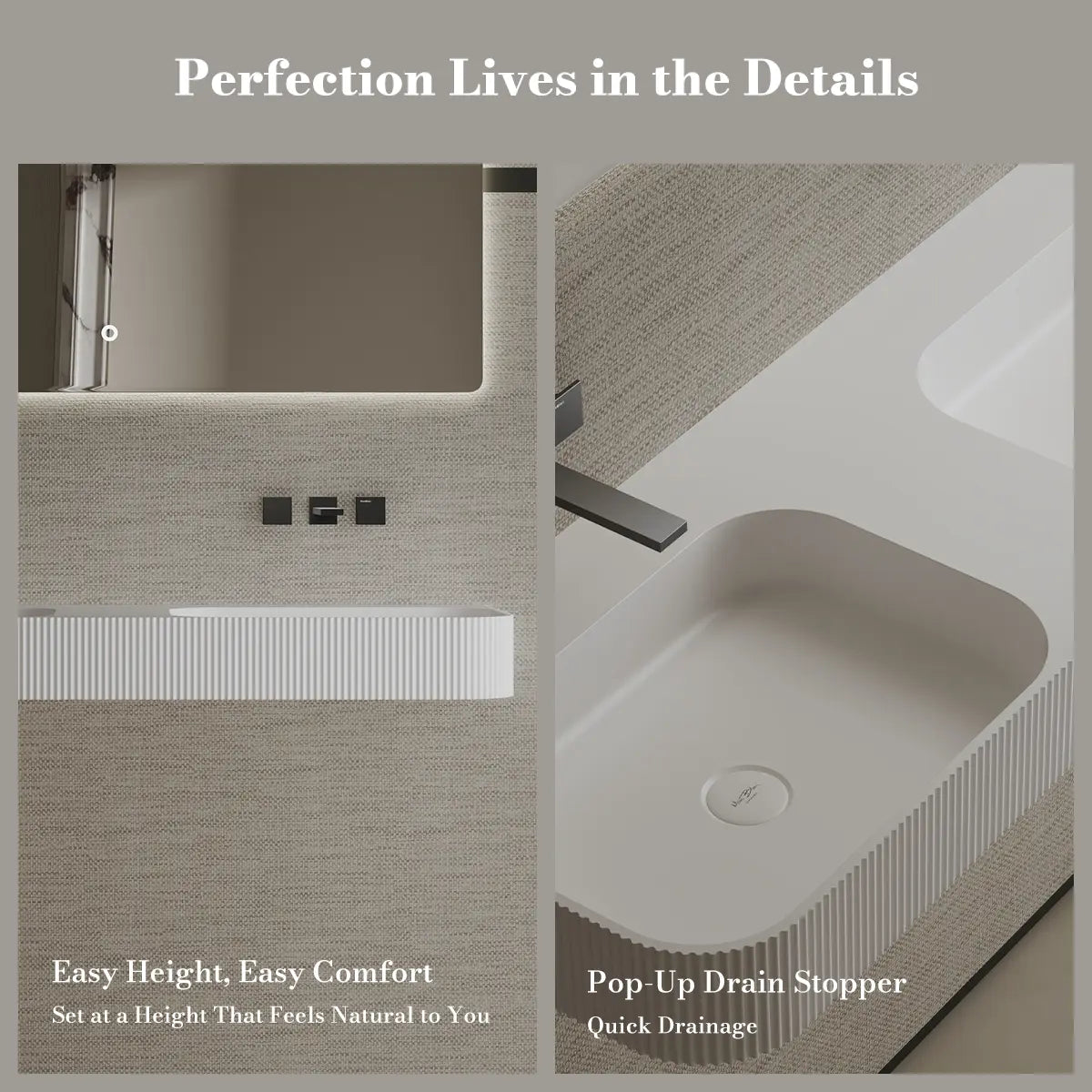 MonBlari TW-G286 Wall-Mounted Double Bathroom Sink Fluted Design 1200mm