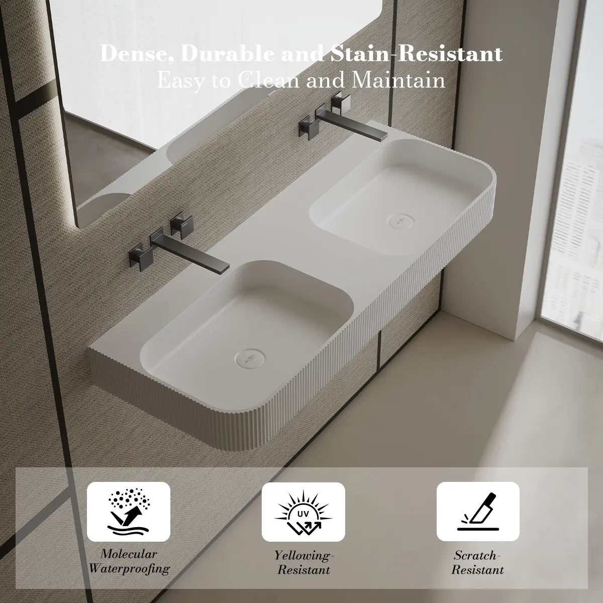 MonBlari TW-G286 Wall-Mounted Double Bathroom Sink Fluted Design 1200mm