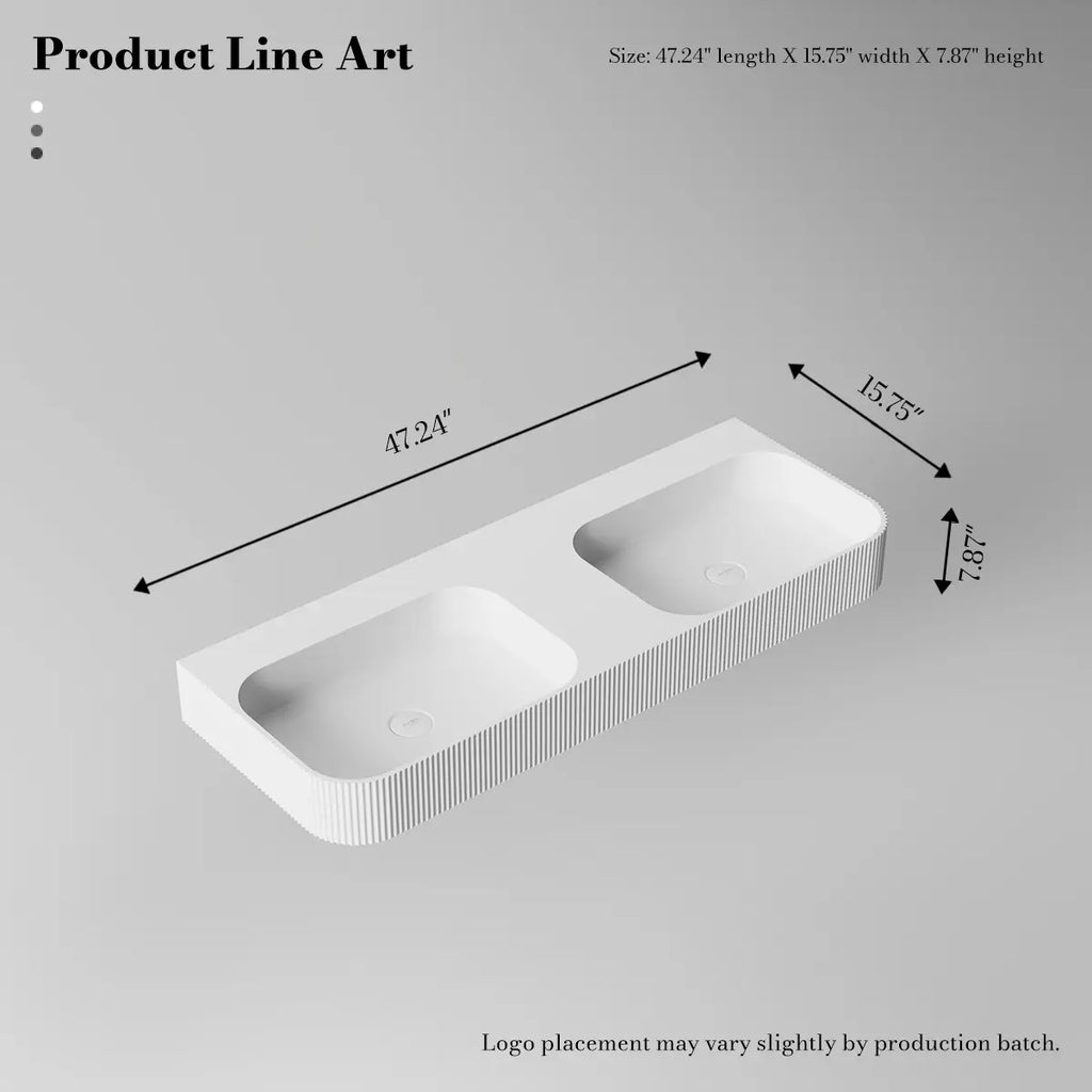 MonBlari TW-G286 Wall-Mounted Double Bathroom Sink Fluted Design 1200mm