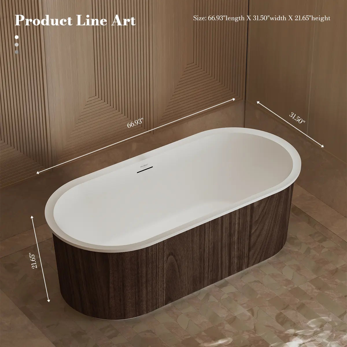 MonBlari TW-M21 Wood Veneer Acrylic Freestanding Bathtub 1700mm