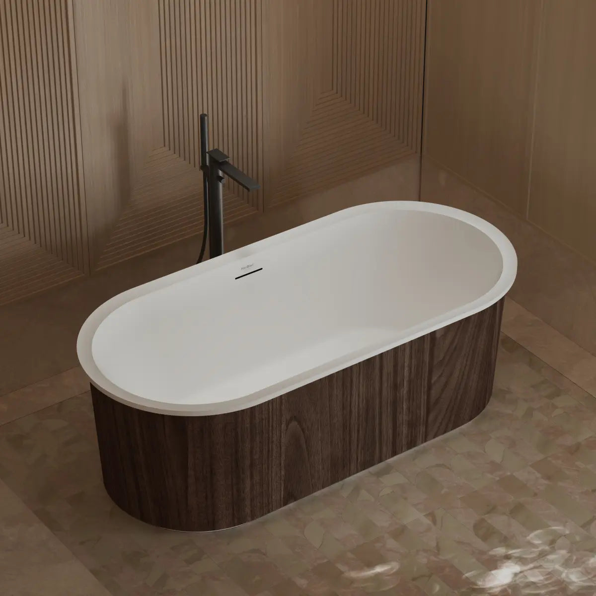 MonBlari TW-M21 Wood Veneer Acrylic Freestanding Bathtub 1700mm Secondary image