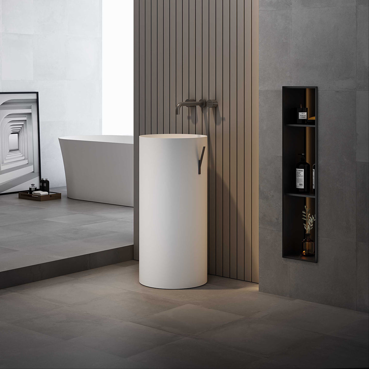 MonBlari TW-Z201 Solid Surface Freestanding Pedestal Basin 400mm