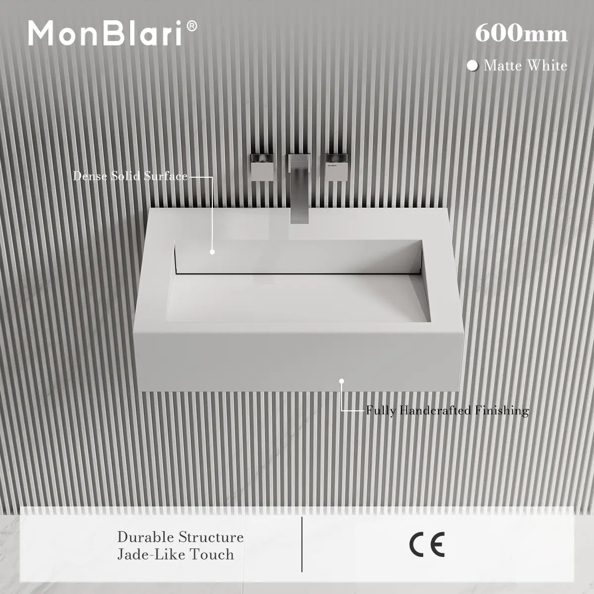 MonBlari TW-G272 Solid Surface Wall-Mounted Basin 600mm
