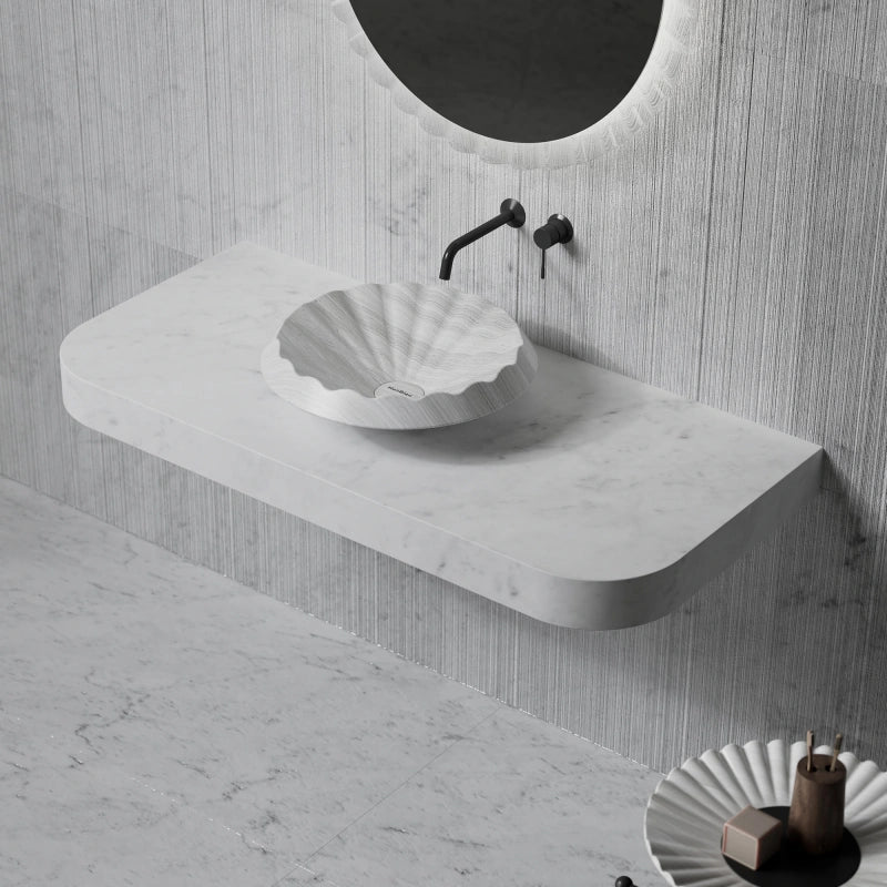 MonBlari VENUS Series Sculptural Ruffle Marble Countertop Basin