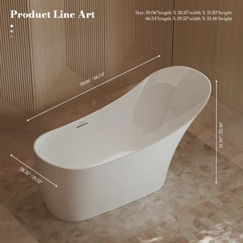 MonBlari XA-169 Acrylic Soaking Tub Single Slipper Freestanding Bathtub