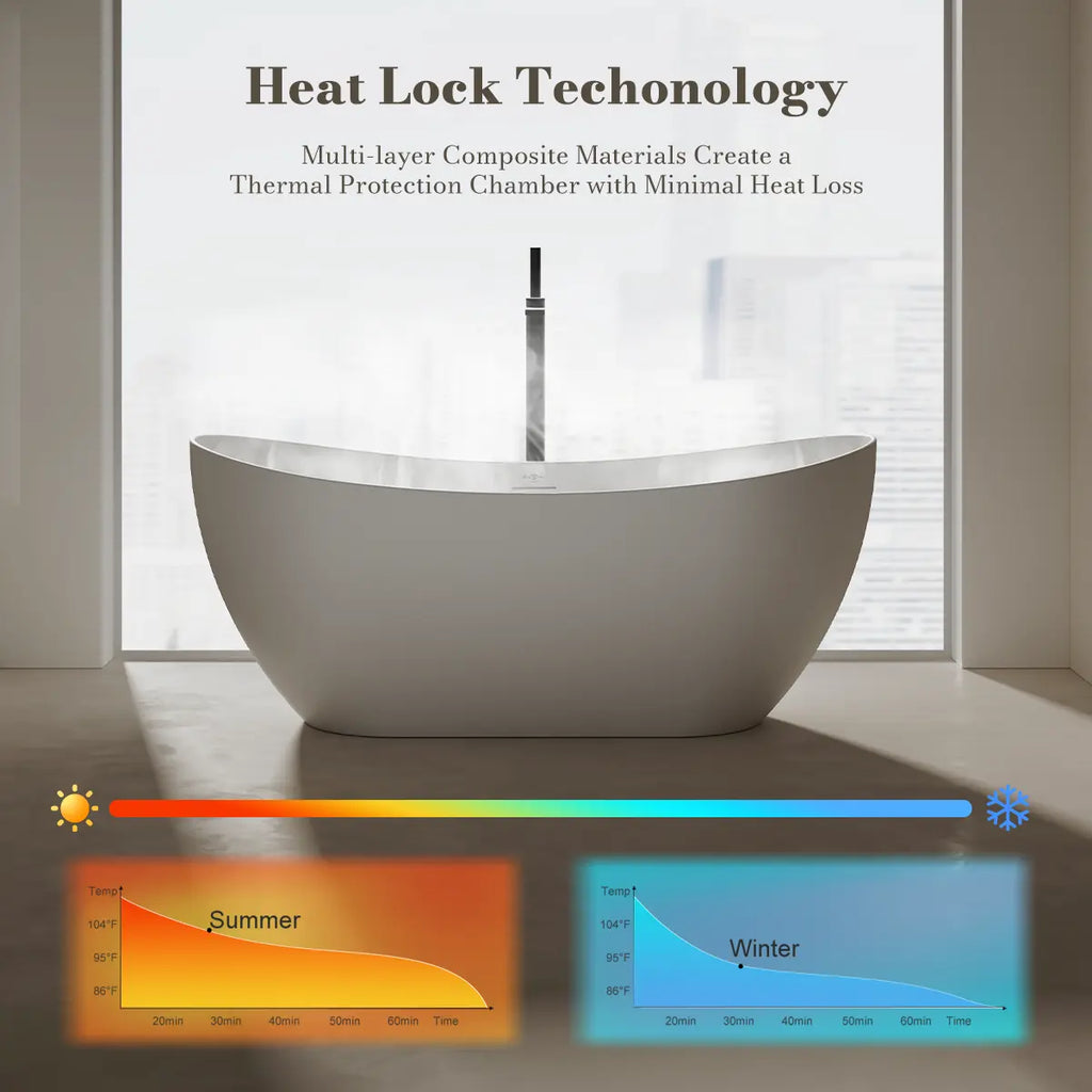 MonBlari TW-8505 White Solid Surface Freestanding Bathtub 1500mm - 1700mm