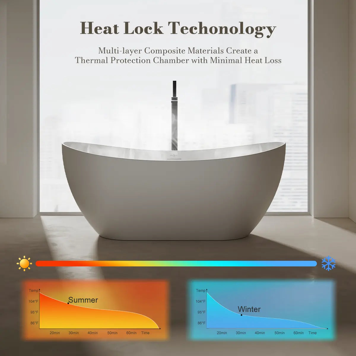 MonBlari TW-8505 White Solid Surface Freestanding Bathtub 1500mm - 1700mm