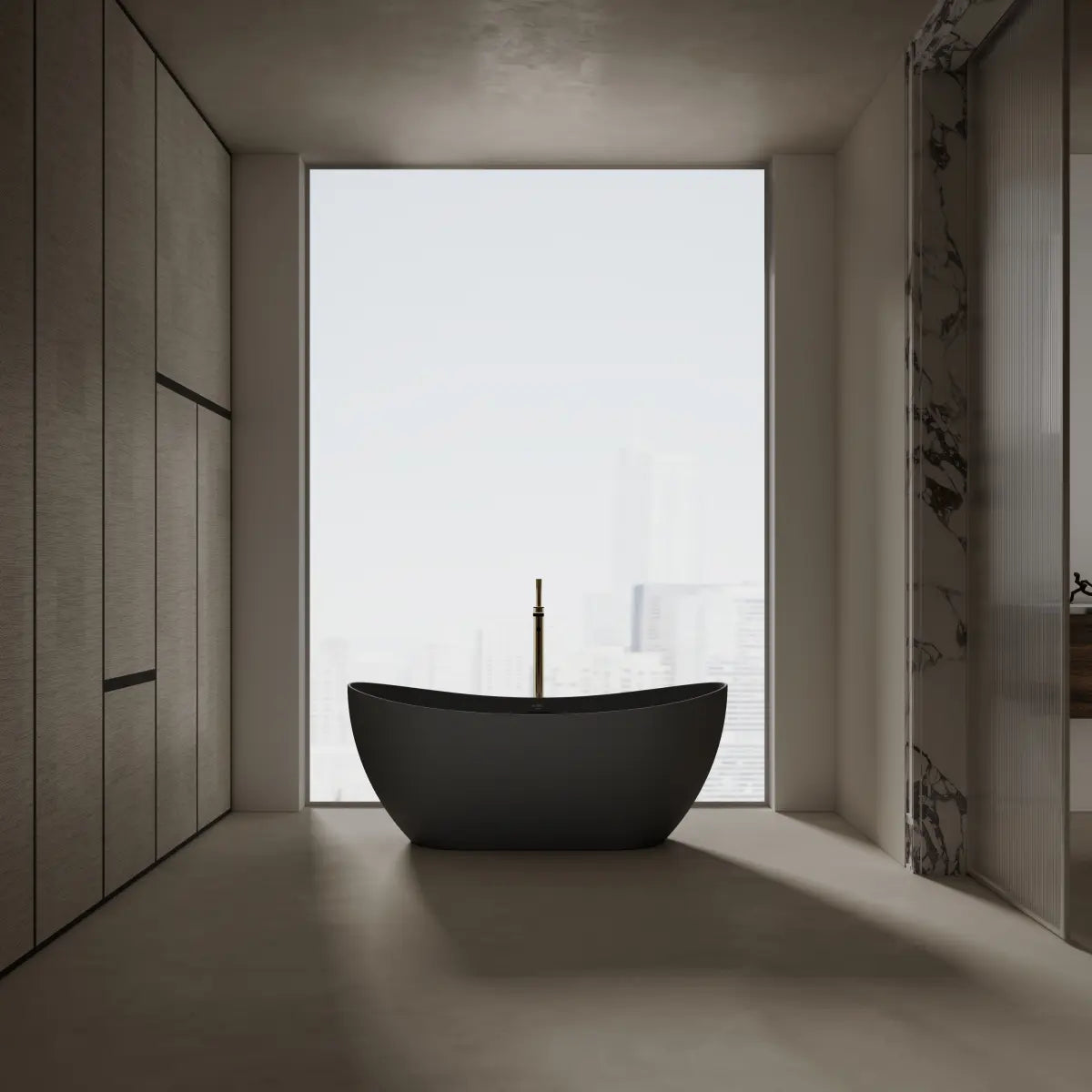 MonBlari TW-8505 Black Solid Surface Freestanding Bathtub 1500mm - 1700mm Main image