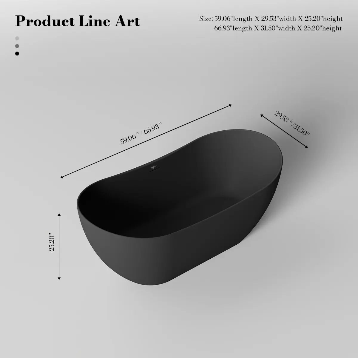 MonBlari TW-8505 Black Solid Surface Freestanding Bathtub 1500mm - 1700mm