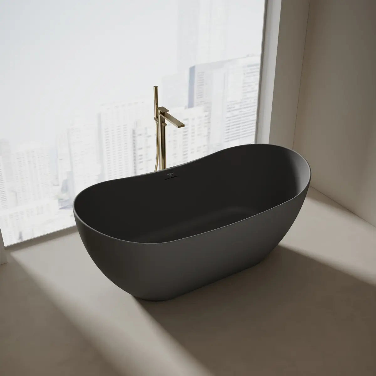 MonBlari TW-8505 Black Solid Surface Freestanding Bathtub 1500mm - 1700mm