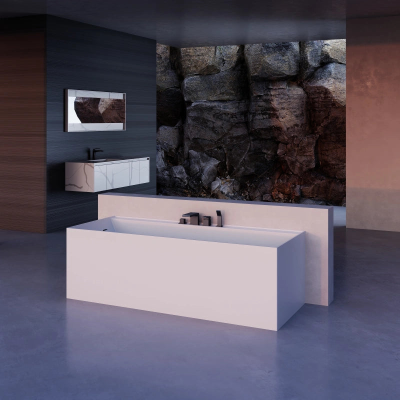 MonBlari Solid Surface Back-to-Wall Baths 1300,1400,1500,1600,1700mm Double Ended