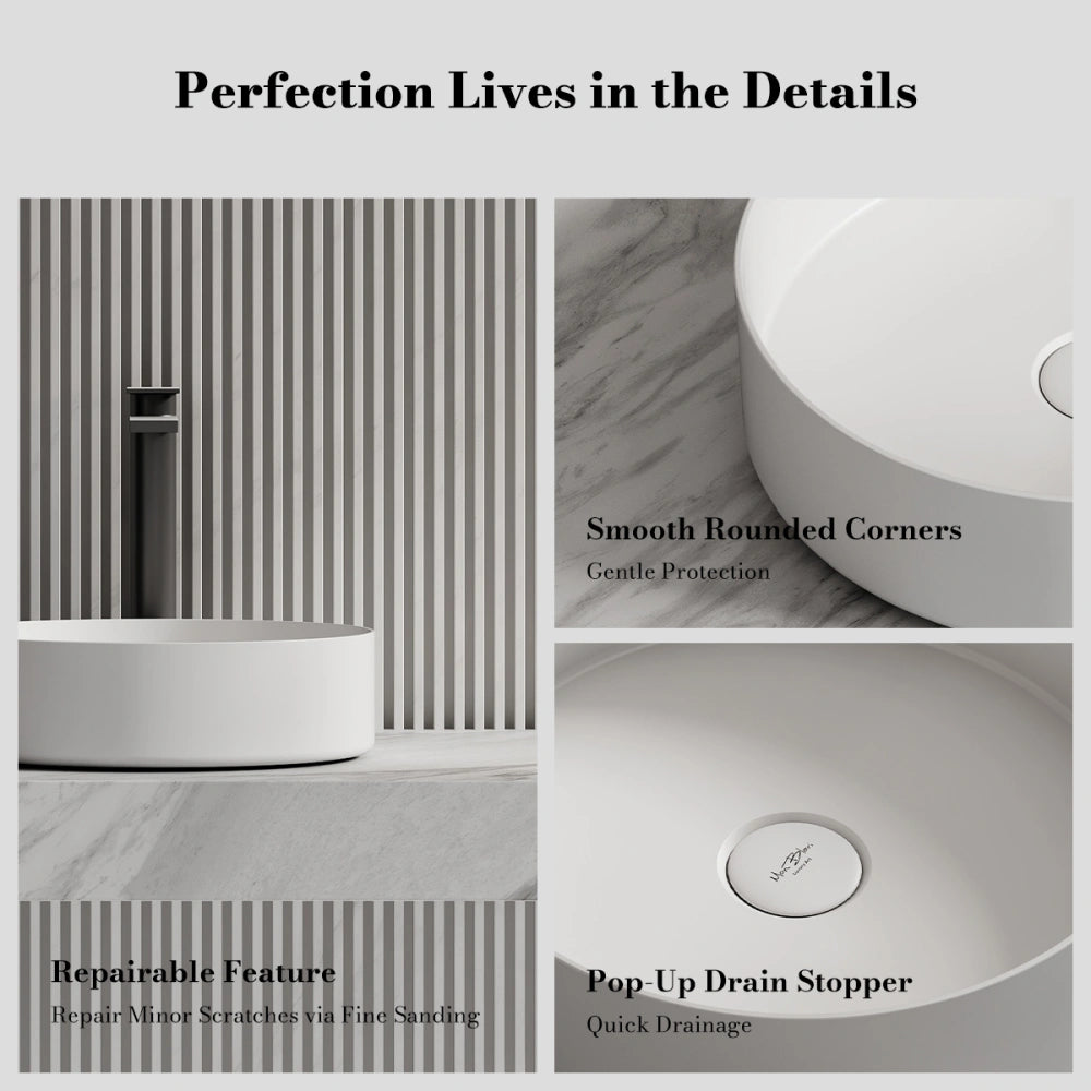 MonBlari XA-A10 Solid Surface Countertop Basin Bathroom Sink 360mm