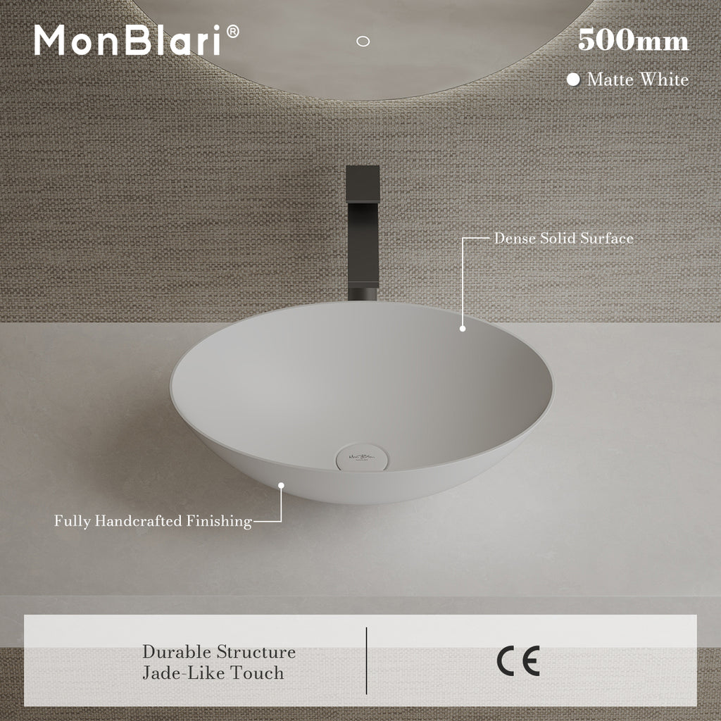 MonBlari XA-A72 White Solid Surface Countertop Basin 500mm