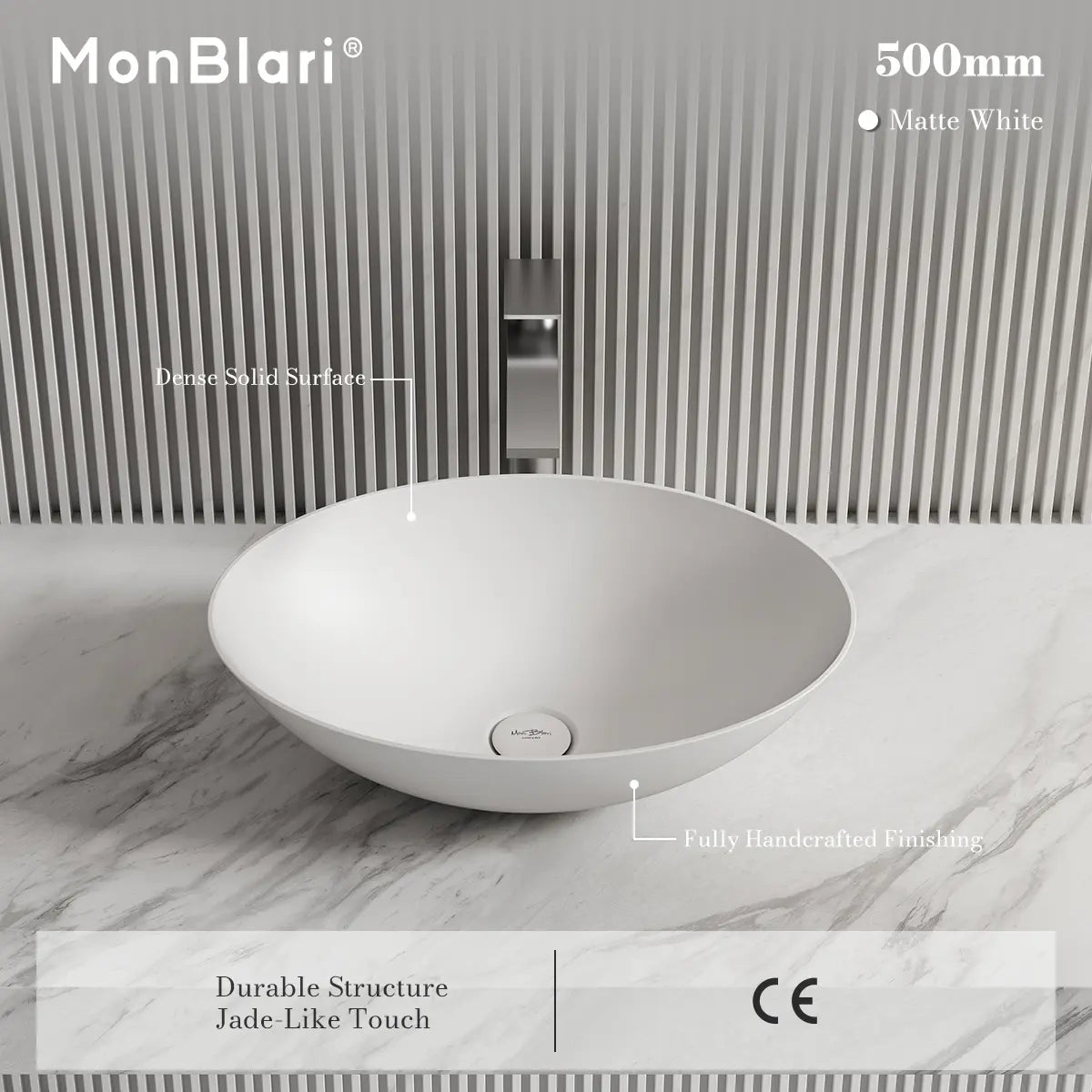 MonBlari XA-A72 White Solid Surface Countertop Basin 500mm