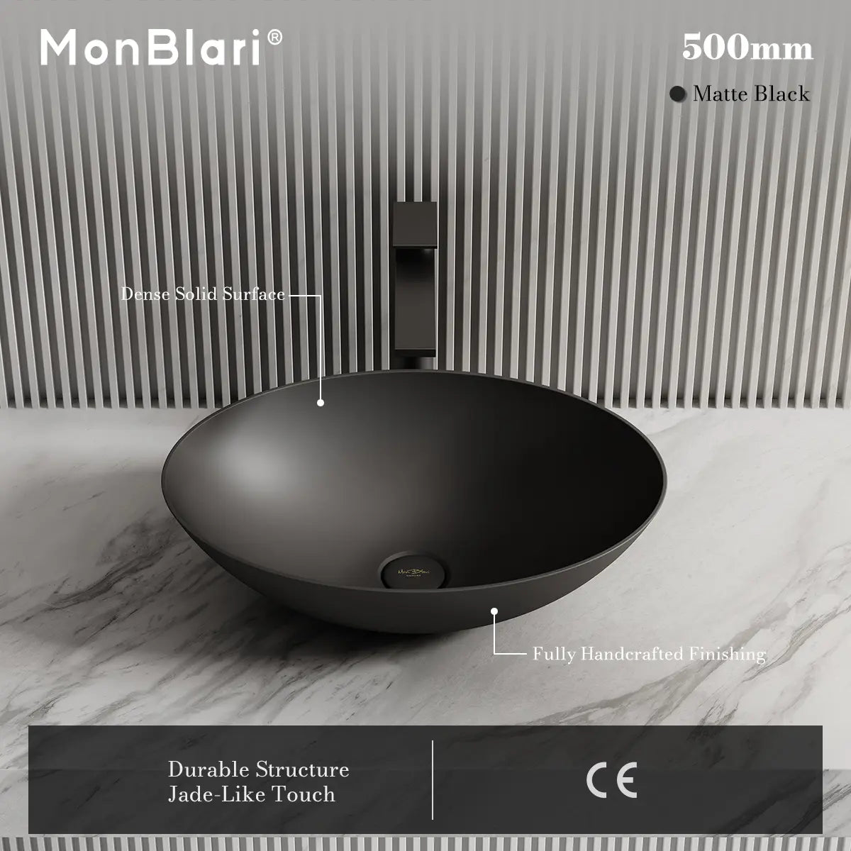 MonBlari XA-A72 Black Solid Surface Countertop Basin 500mm