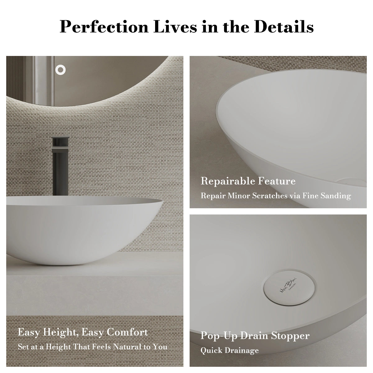 MonBlari XA-A72 White Solid Surface Countertop Basin 500mm