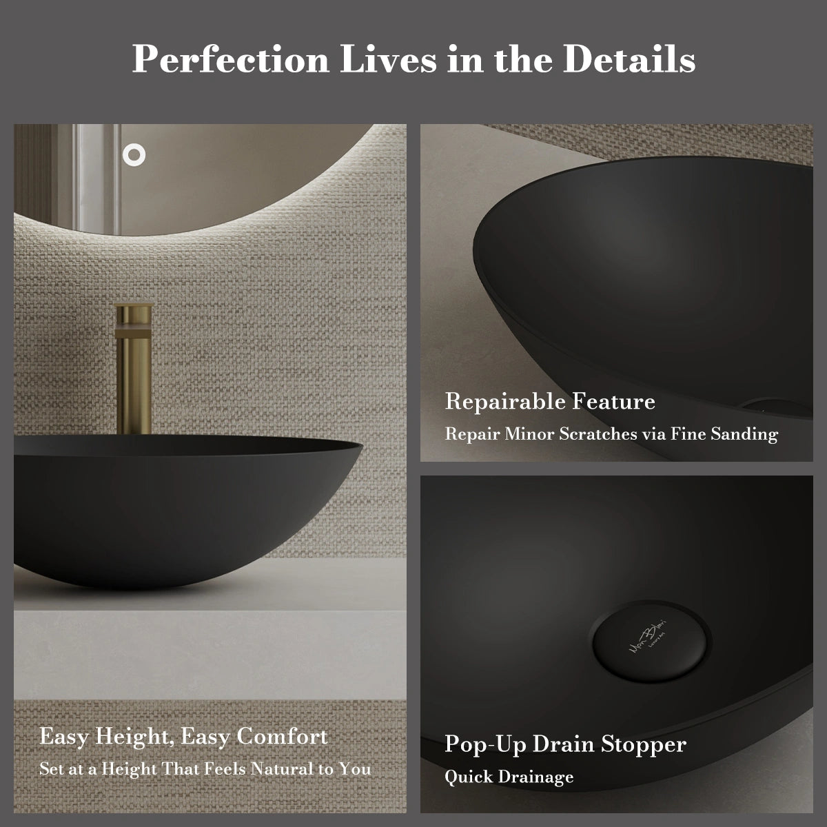MonBlari XA-A72 Black Solid Surface Countertop Basin 500mm