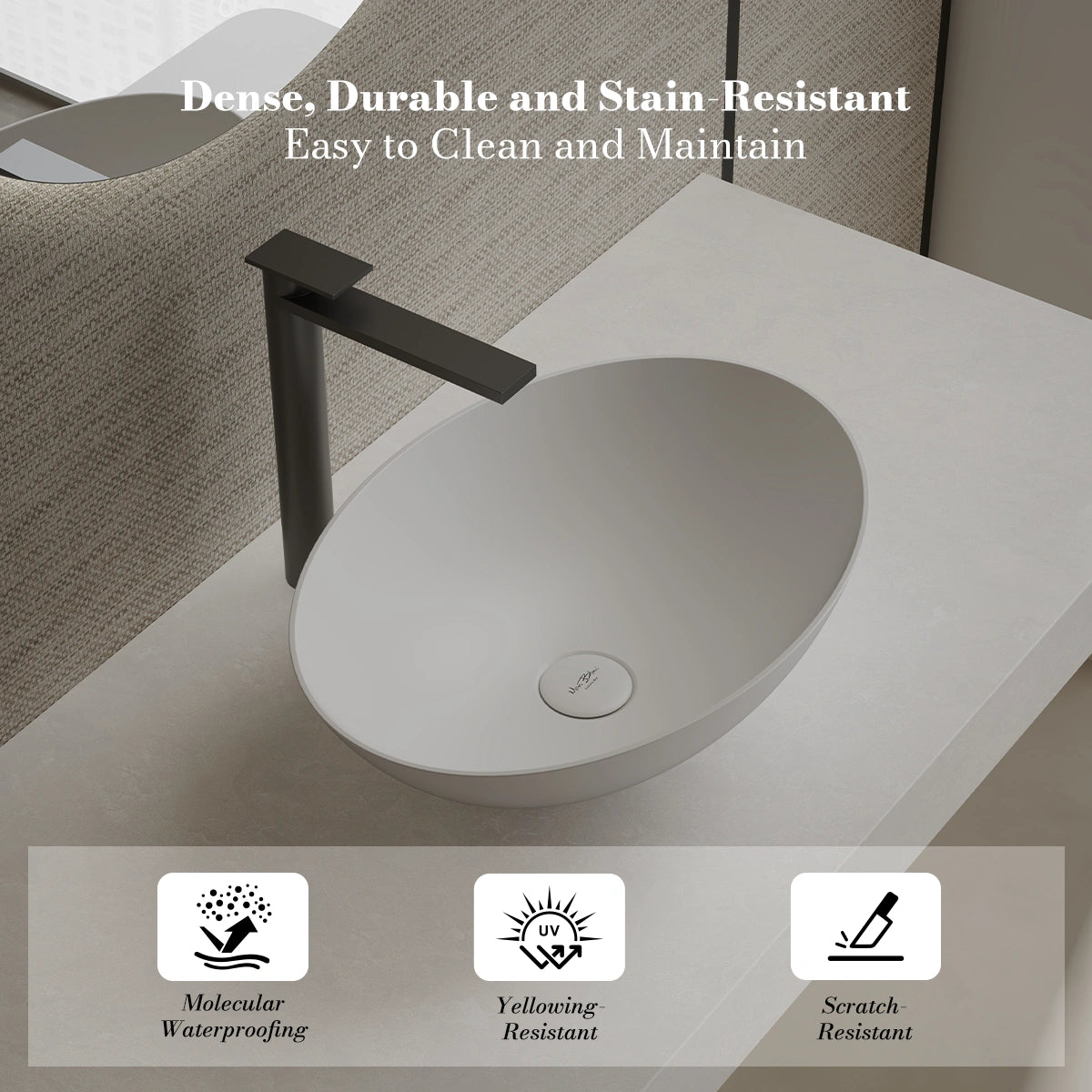MonBlari XA-A72 White Solid Surface Countertop Basin 500mm