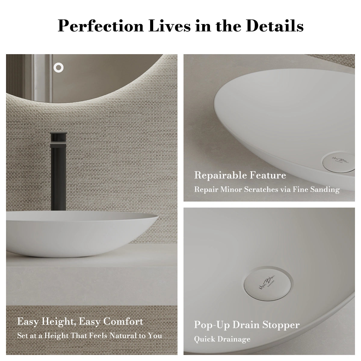 MonBlari XA-A73 White Solid Surface Countertop Basin 500mm