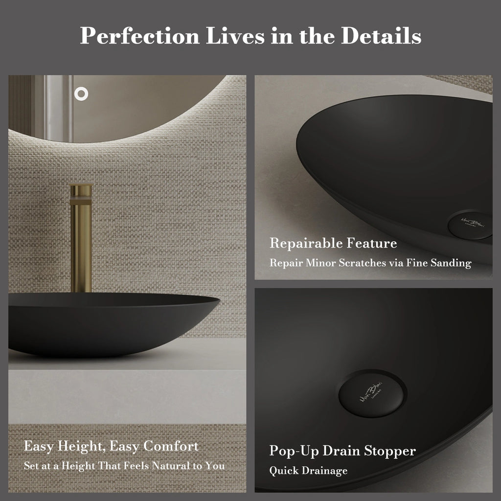 MonBlari XA-A73 Black Solid Surface Countertop Basin 500mm