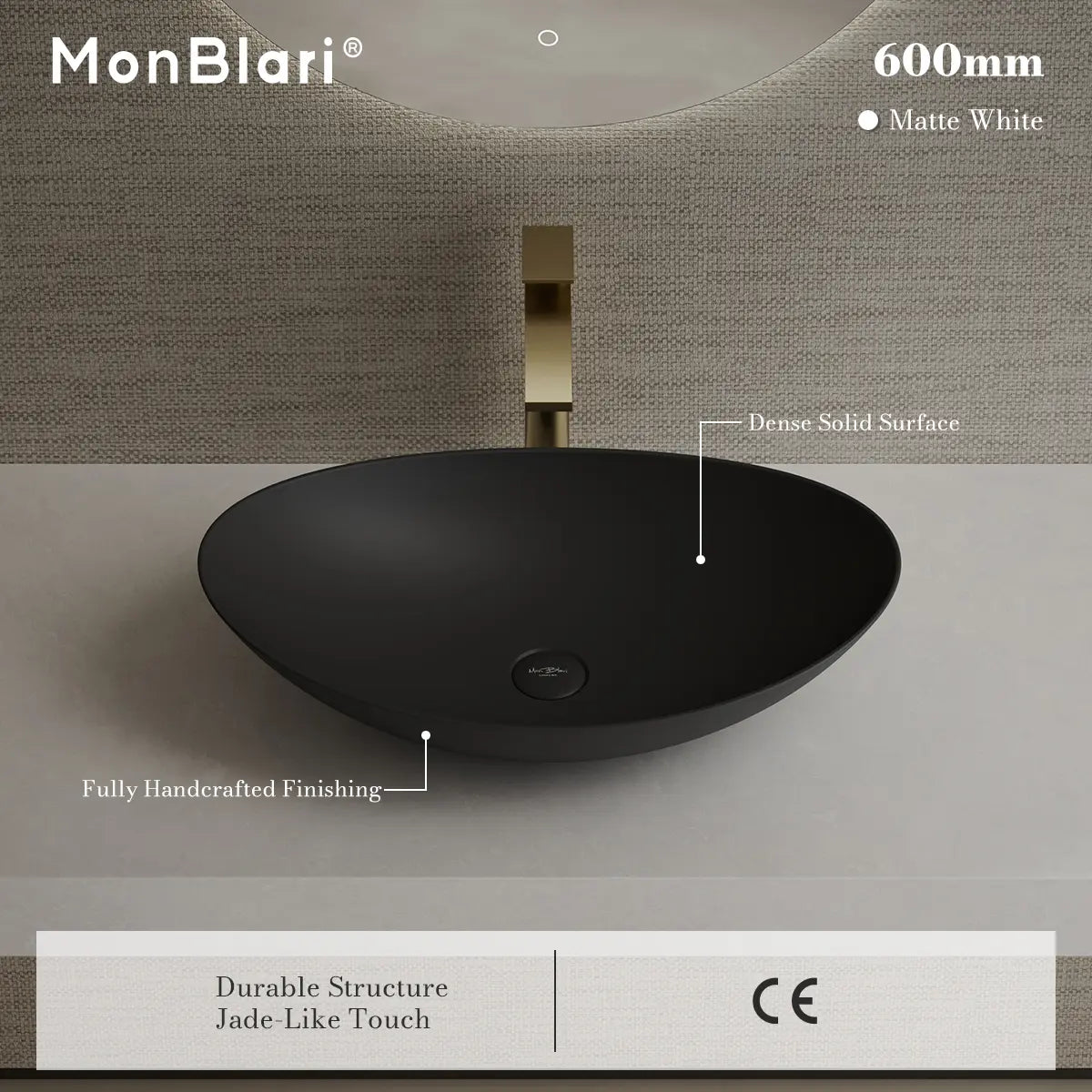 MonBlari XA-A76 Black Solid Surface Countertop Basin 600mm