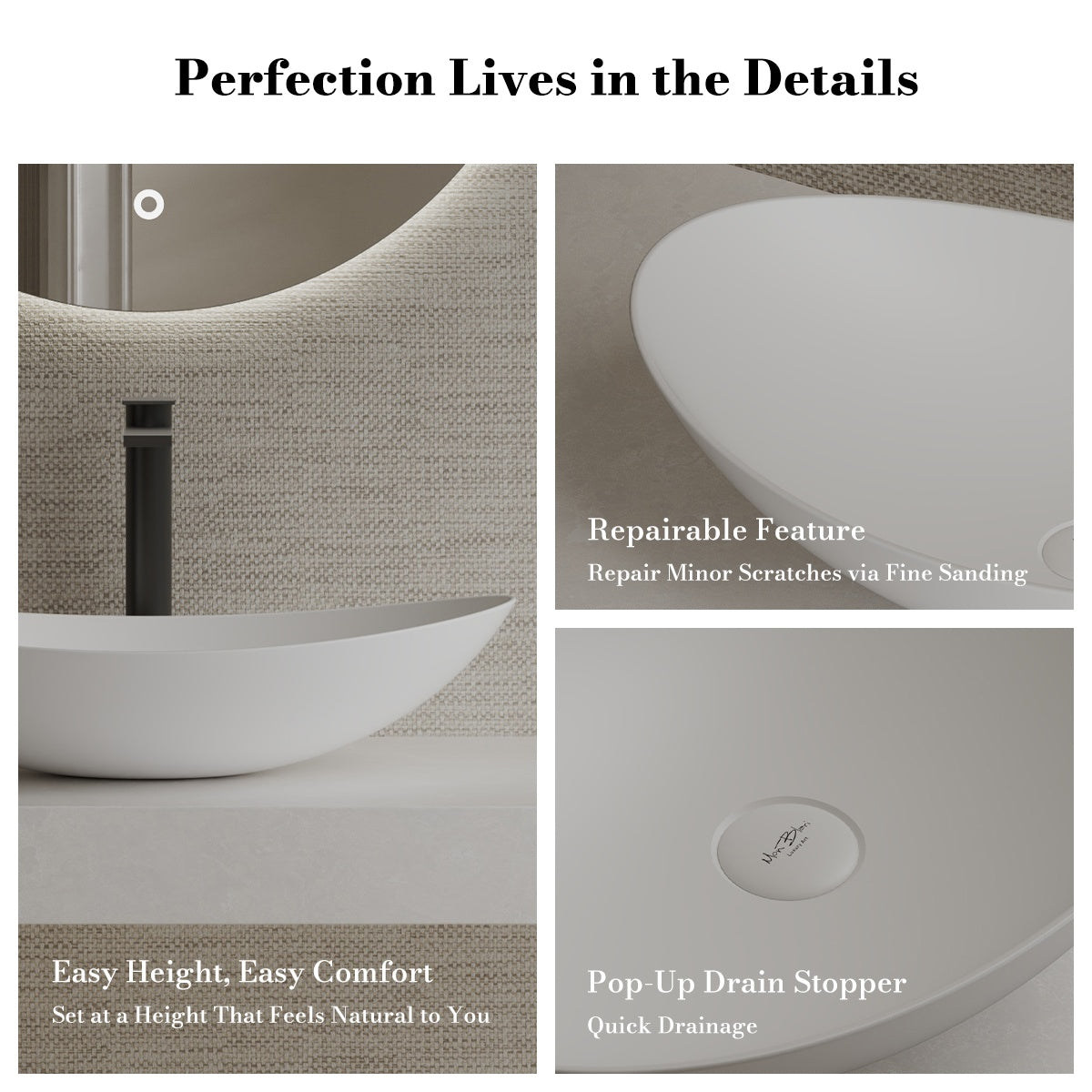 MonBlari XA-A76 White Solid Surface Countertop Basin 600mm