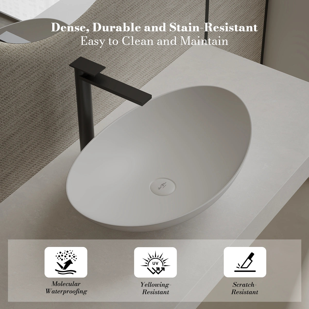 MonBlari XA-A76 White Solid Surface Countertop Basin 600mm
