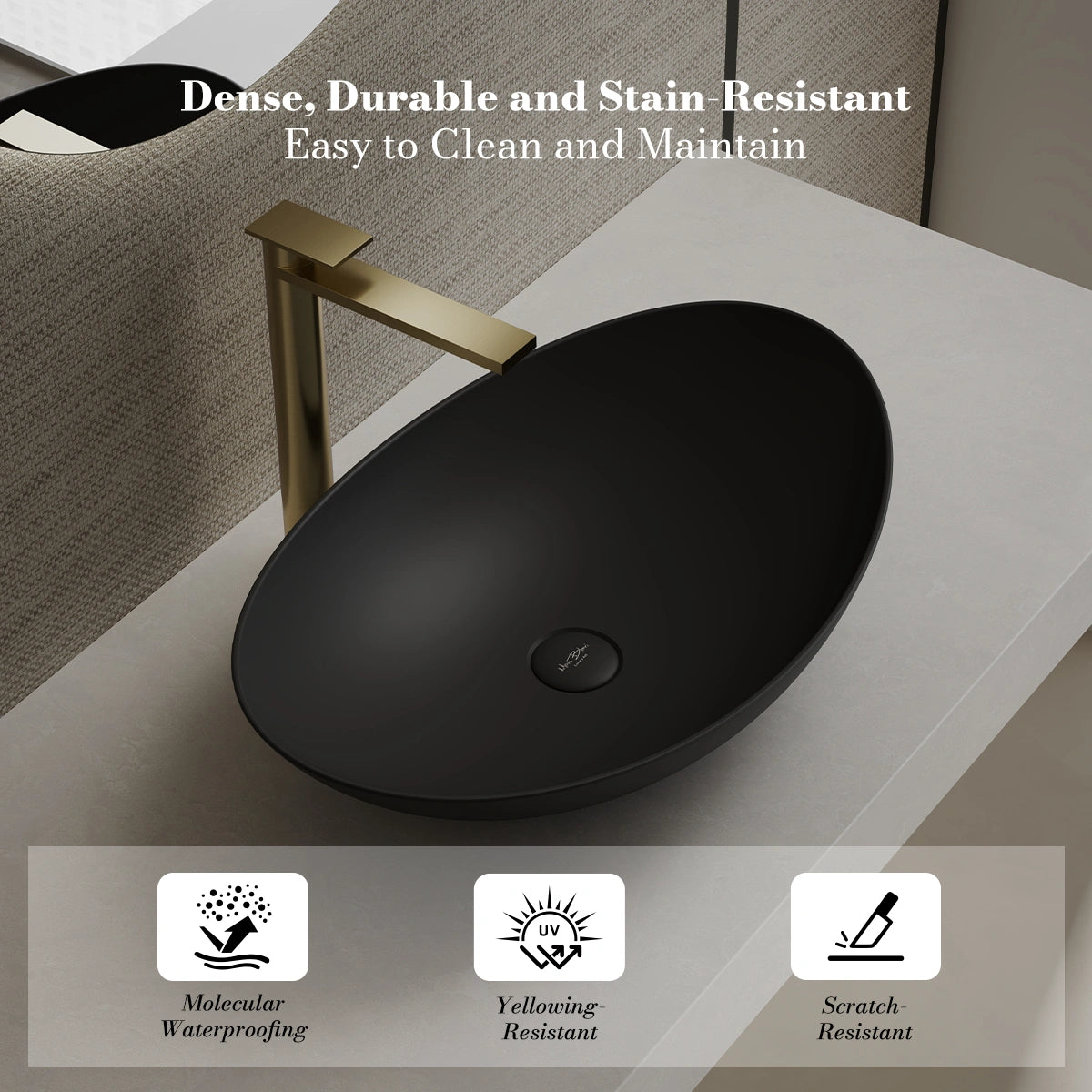 MonBlari XA-A76 Black Solid Surface Countertop Basin 600mm