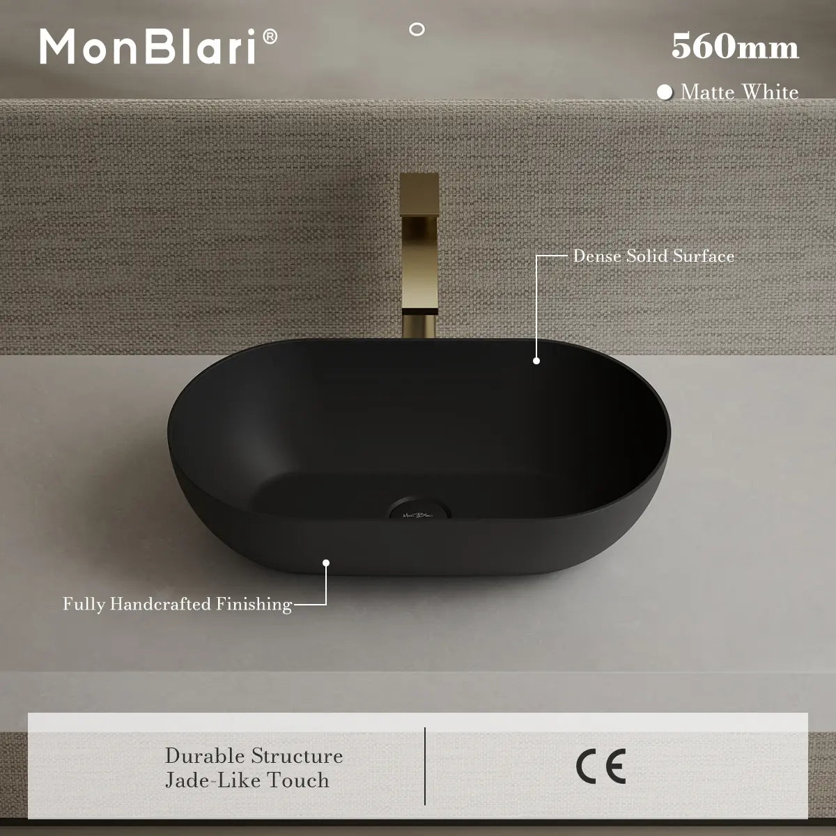 MonBlari XA-A78 Black Solid Surface Countertop Basin 560mm