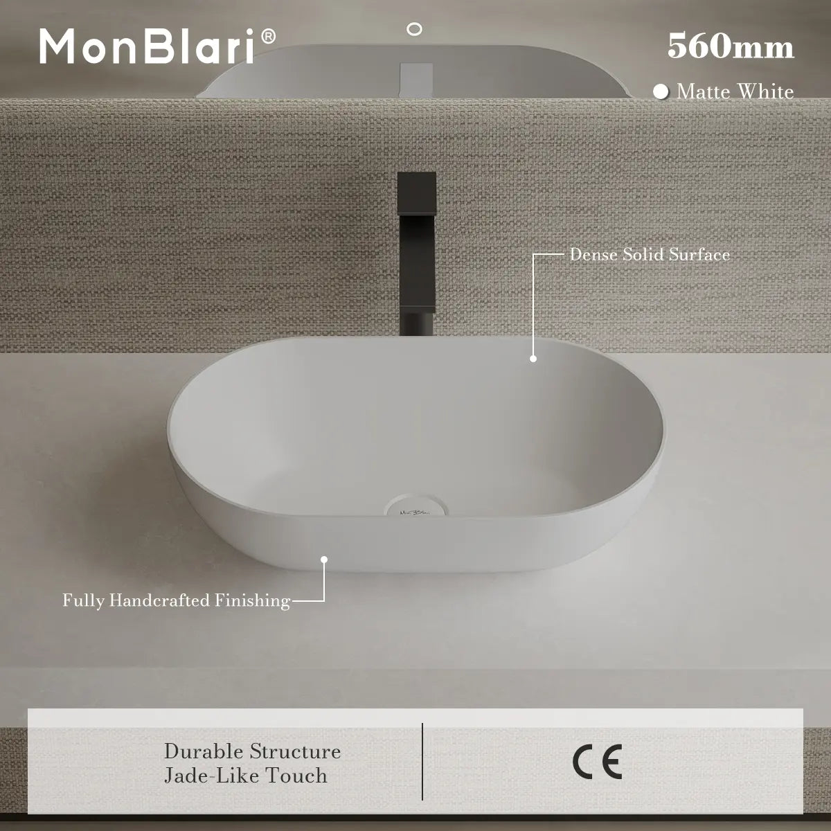 MonBlari XA-A78 White Solid Surface Countertop Basin 560mm